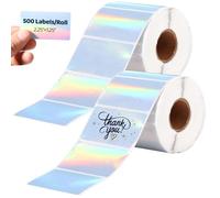 Tressify for Logo, Qr Code, DIY Name Tags, 2 Rolls 2.25×1.25 Thermal Holographic Stickers, Rainbow Rectangular Stickers, 500 Labels/Roll, Self Adhesive Printable Thermal Labels