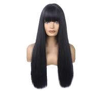 Tressify High-Temperature Fiber Black Bangs Wig For Women, Long Straight Hair Topper, Smooth And Glossy, Adjustable Length, Easy To Wear, Styling And Daily Use Recommended