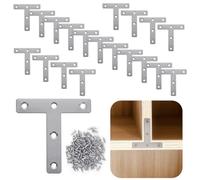 Tressify Joint Corner Connectors, 20 Pcs Flat Corner Braces, Heavy Duty Metal Mending Repair Plates with Screws, 3.1×3.1 T Shaped Shelf Angle Brackets, for Furniture, Cabinet