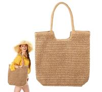 Tressify Large Capacity Woven Beach Bag, Straw Rustic Tote Bag for Women, Handbag Khaki, Trendy Foldable Design for Holiday Travel