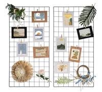 Tressify Photo Frames, Clips With Wire Wall Grid Shelves, Hooks, Wall Hanging Display Grid Holders, 2 Pcs Wall Grid Panels, Hemp Rope, Metal Wire Memo Boards, Wall Decor Storage Organizers