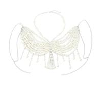 Tressify Plastic Pearl Body Chain with Beaded Tassel, Sexy Layered Body Jewelry, White Bikini, Adjustable Beach Cover Up