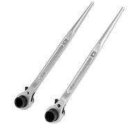 Tressify Podger Ratchet Wrench with 19-22 mm Double Socket, 12.2 in / 31 cm Length, Pointed Tail Design, Pearl Nickel Finish, Industrial Grade Scaffold Wrench for Rapid Scaffold Installation