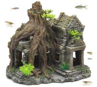 Tressify Resin Aquarium Decoration, 9.1 in Fish Tank Ornament, Ancient Stone Texture Cave, Tree Root Decor, Safe for Saltwater & Freshwater Tanks
