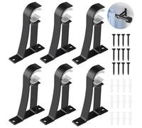 Tressify Single Curtain Rod Hanging Support, 6 Pcs Heavy Duty Drapery Rod Holders, Wall Mounted Curtain Rod Bracket, Aluminum Alloy Hooks for 0.9 to 1.1 Inches Curtain Rods