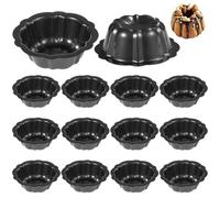 Tressify Sixteen Non-Stick Fluted Cake Pans, Carbon Steel Oven Baking Molds, Metal Round Kugelhopf Moulds, Flower Shaped Cake Moulds, For Muffin, Pudding, Brownie, Cupcake