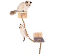 Tressify Space Saving Cat Climbing Wall, 8.7X7.3X7.3 in Wood Scratcher Post with 7.5 Ft Rope and Suction Cup Bed, Cat Ladder for Play and Rest