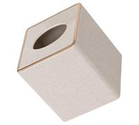 Tressify Square Decorative Tissue Box Cover, Pearl White Pu Leather With Golden Trim, Easy Refill, Sturdy Paperboard Lining, For Home, Car, Office