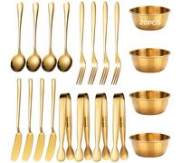 Tressify Stainless Steel Flatware Charcuterie Board Set, 20-Piece Gold Set, Spoons, Forks, Butter Knives, Bowls, Clips Included, Suited To Parties, Picnics, Barbecues