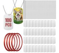 Tressify Sublimation Blank Dog Tags, 100 Pcs Aluminum Necklaces with 23.6 in Ball Chains & Sublimation Tapes, Metal Chain Keyrings for Pets, Women, Men, Double-Sided Stamping Tags
