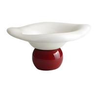 Tressify White And Red Ceramic Fruit Bowl, Kitchen Tableware, Wavy Design
