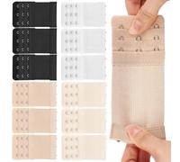 Tressora Pack of 12 Bra Extensions with 3 Hooks, Bra Strap Extension, 3 Hook Bra Extenders for Women, Elastic Extension Bands in Plus Size, Soft and Comfortable (Black, Nude, White, Beige)