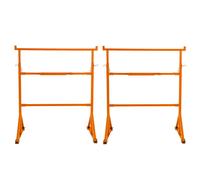 Trestle Stand x 2 Heavy Duty Builders Trestles Twin Pack Portable Saw Horse Work Table Bench Adjustable Height 105-185cm Non Slip Feet 200kg Load Capacity Each Powder Coated Steel Tool Tray Hooks