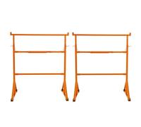 Trestle Stand x 2 Heavy Duty Builders Trestles Twin Pack Portable Saw Horse Work Table Bench Adjustable Height 105-185cm Non Slip Feet 200kg Load Capacity Each Powder Coated Steel Tool Tray Hooks
