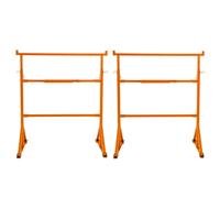 Trestle Stand x 2 Heavy Duty Builders Trestles Twin Pack Portable Saw Horse Work Table Bench Adjustable Height 105-185cm Non Slip Feet 200kg Load Capacity Each Powder Coated Steel Tool Tray Hooks