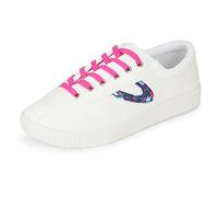 TRETORN Nyliteplus Canvas Trainers, Women's lace-up, Casual Tennis Shoes, Classic Vintage Style, White Fuchsia Floral Pattern, 6 UK