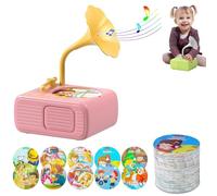 Tretregard Kids Phonograph, with 96 Learning Cards and 10 Recording Cards, Tretregard Phonograph, Bluetooth Music Connection, Sleep Soothing Mode, Voice Recording, Gentle Rhythmic Movement (pink)