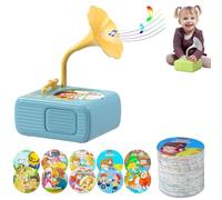 Tretregard Kids Phonograph, with 96 Learning Cards and 10 Recording Cards, Tretregard Phonograph, Bluetooth Music Connection, Sleep Soothing Mode, Voice Recording, Gentle Rhythmic Movement (blue)