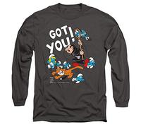 Trevco, inc. Smurfs Gargamel and Azrael Unisex Long Sleeve T Shirt, Charcoal, M