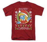 Trevco, inc. Smurfs Smurfy Christmas with Smurfette Unisex T Shirt, Cardinal, L