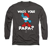 Trevco, inc. Smurfs Who's Your Papa Unisex Long Sleeve T Shirt, Charcoal, M