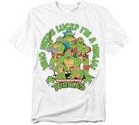 Trevco, inc. Teenage Mutant Ninja Turtles St. Patrick's Day Who Needs Luck Unisex T Shirt, White, S