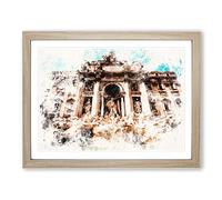 Trevi Fountain In Rome Vol.1 Watercolour Modern Framed Wall Art Print, Ready to Hang Picture for Living Room Bedroom Home Office Décor, Oak A4 (34 x 25 cm)
