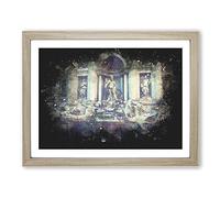 Trevi Fountain In Rome Vol.2 Paint Splash Modern Art Framed Wall Art Print, Ready to Hang Picture for Living Room Bedroom Home Office Décor, Oak A4 (34 x 25 cm)