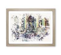 Trevi Fountain In Rome Vol.2 Watercolour Modern Framed Wall Art Print, Ready to Hang Picture for Living Room Bedroom Home Office Décor, Oak A2 (64 x 46 cm)