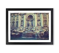 Trevi Fountain Rome Italy Modern Framed Wall Art Print, Ready to Hang Picture for Living Room Bedroom Home Office Décor, Black A2 (64 x 46 cm)