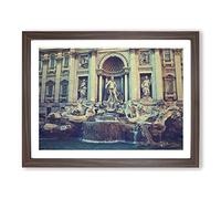 Trevi Fountain Rome Italy Modern Framed Wall Art Print, Ready to Hang Picture for Living Room Bedroom Home Office Décor, Walnut A3 (46 x 34 cm)