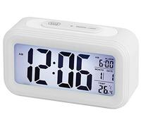 Trevi SLD 3068 S Digital Thermometer with Alarm Clock, Large LCD Display, Calendar, Automatic Lighting Sensor, Snooze Function, White