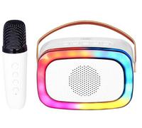 Trevi XR 8A01 MINIPARTY 10W Kids Karaoke Amplified Speaker with Microphone, Wireless Audio and TWS Function, USB, Micro SD and AUX-IN Inputs, Multiple Voice Effects, White