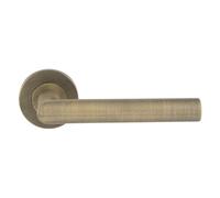 Treviri Mitred Round bar Lever on Sprung Rose with Angular Modern Profile and Smooth Return Action for Internal Residential and Commercial Doors (Antique Brass)
