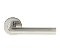 Treviri Mitred Round bar Lever on Sprung Rose with Angular Modern Profile and Smooth Return Action for Internal Residential and Commercial Doors (Bright Stainless Steel)