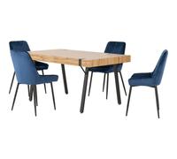 Treviso Light Oak Effect and Black Dining Set with Blue Avery Chairs