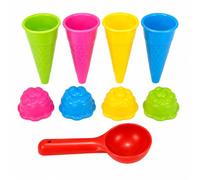 Trevixor 9 Pcs Sandpit Beach Set with Plastic Ice Cream Cones, Ice Cream Cone Scoop and Moulds, Sand Pit Accessories for Beach Use