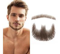 Trevonix Fake Beard, Goatee, 100% Human Hair, Fully Hand Tied Artificial Goatee, Fake Beard, Lace Invisible Fake Facial Hair for Men, Cosplay, Halloween