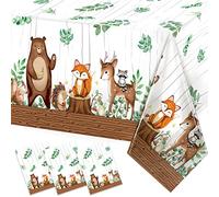 TREWAVE Woodland Animals Plastic Tablecloth Forest Wild Creatures Baby Shower Table Covers for Boy Girl Birthday Table Decoration Neutral Gender Reveal Decor Friendship Themed Party Supply 54" x 108"