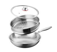 TREWQ 2025 New Titanium Hammered Pan Pro,Frying Pans Nonstick,Flat Bottom Non-Stick Wok,Durable Scratch-Resistant Non Stick Titanium Nutri Pan for Cooking with Steamer 32cm