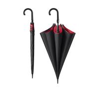 TREWQ 8 Ribs 45 Inch Double Layer Windproof Umbrella Classic J Stick Handle With Easy Grip, Automatic Opening Curved Hook Rainproof and UV Resistant Long Handled Umbrella Red black