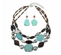 TREWQ Layered Statement Necklaces for Women Vintage Shaped Wooden Bead Necklace Chunky Beaded Necklaces Costume Jewellery Valentines Gifts for Her blue 1