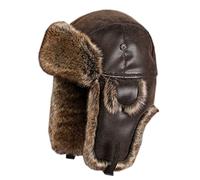TREWQ Leather Trapper Hat Russian Hat Men Women, Warm Winter Hat Windproof Trooper Hunting Ski Cap Ear Flap Cold Weather brown- 62cm