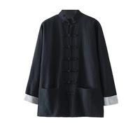 TREWQ Men Traditional Tang Jacket Kung Fu Long-sleeved Linen Jacket Top Chinese New Year Party Long Sleeve Top Coat black-XXL