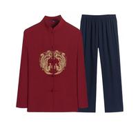 TREWQ Men's Cotton Linen Tai Chi Uniforms Chinese Martial Arts Uniform Meditation Suit Pants Outfit red-M