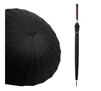 TREWQ Solid Color Wooden Long Handle Straight Rain Stick Umbrella,24 Ribs 45" Auto Open Traditional Stick Umbrella,Fiberglass Straight Umbrella With Stylish Handle for Men black