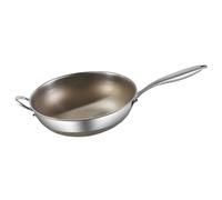 TREWQ Stainless Steel Uncoated Titanium Pot Honeycomb Wok Pan Ergonomic Handle Heavy Duty Frying Pan for Home Kitchen Restaurant Use for Eggs Steak Non-Stick Cooking Essential 34cm