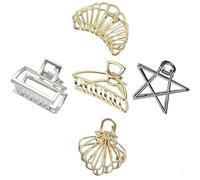 TREXEE 5 Pcs Hollow Medium Hair Clips Hair Accessories Metal Clutchers Golden Silver Bronze Star Moon Round Minimalist Dainty Geometric Clamps Hair Clutchers Metal Hairties for Girls and Women