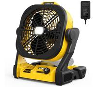 TREXEEN Battery Operated Fan for Dewalt 20V Max battery, Portable Fan with AC Adapter & LED Lights, 4 Speeds & Hook, Cordless/Camping/Battery Powered fan, for Outdoor Jobsite (Battery Not Included)