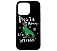 Trex'in Through The Snow Funny Dino Christmas Case for iPhone 15 Pro Max